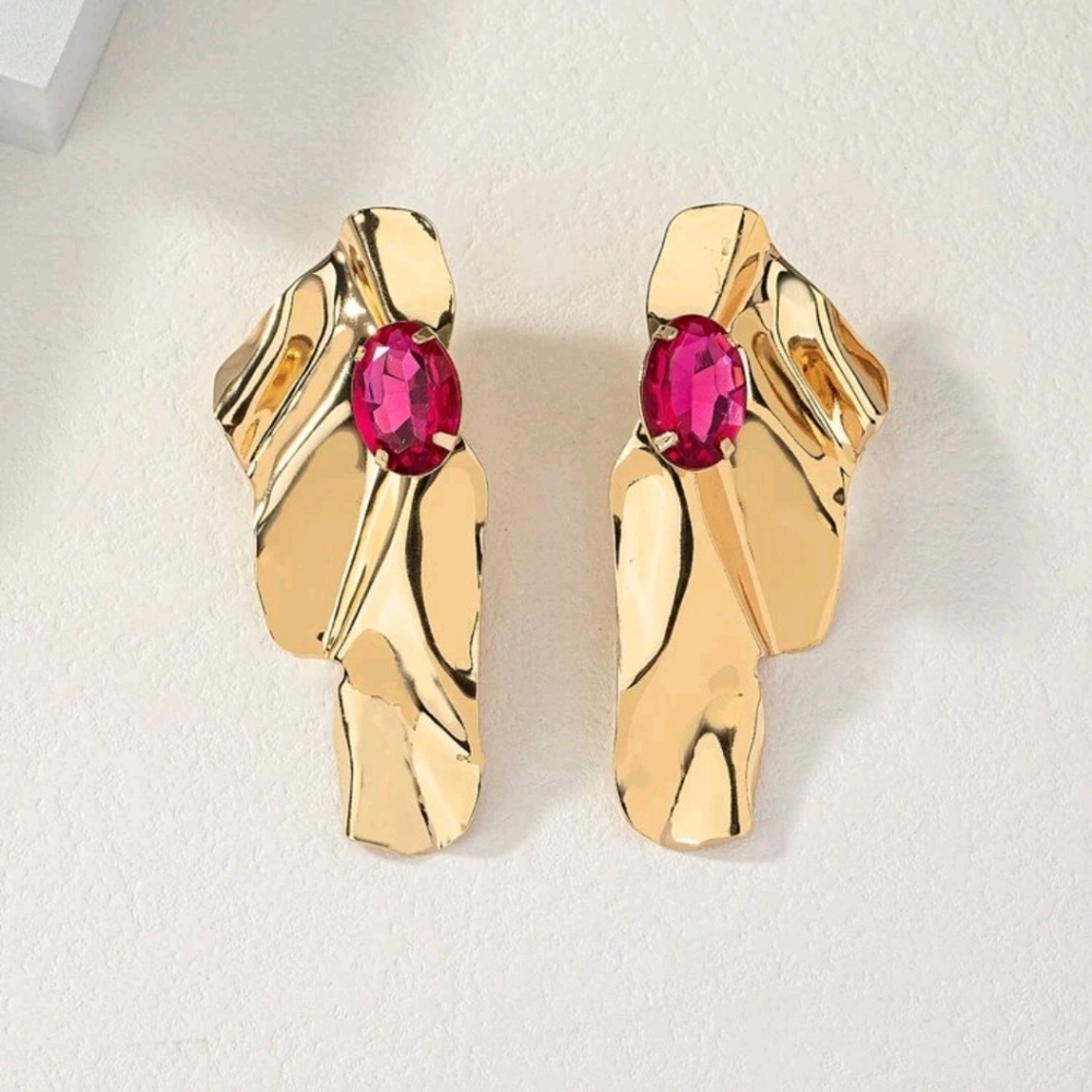 Pink Rhinestone Geometric Stud Earrings